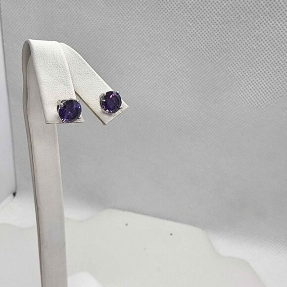 NEW Sterling Silver 925 Purple GemStone Studs - Earrings - Picture 1 of 5